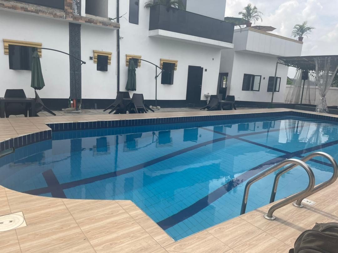 Swimming pool and poolside seating