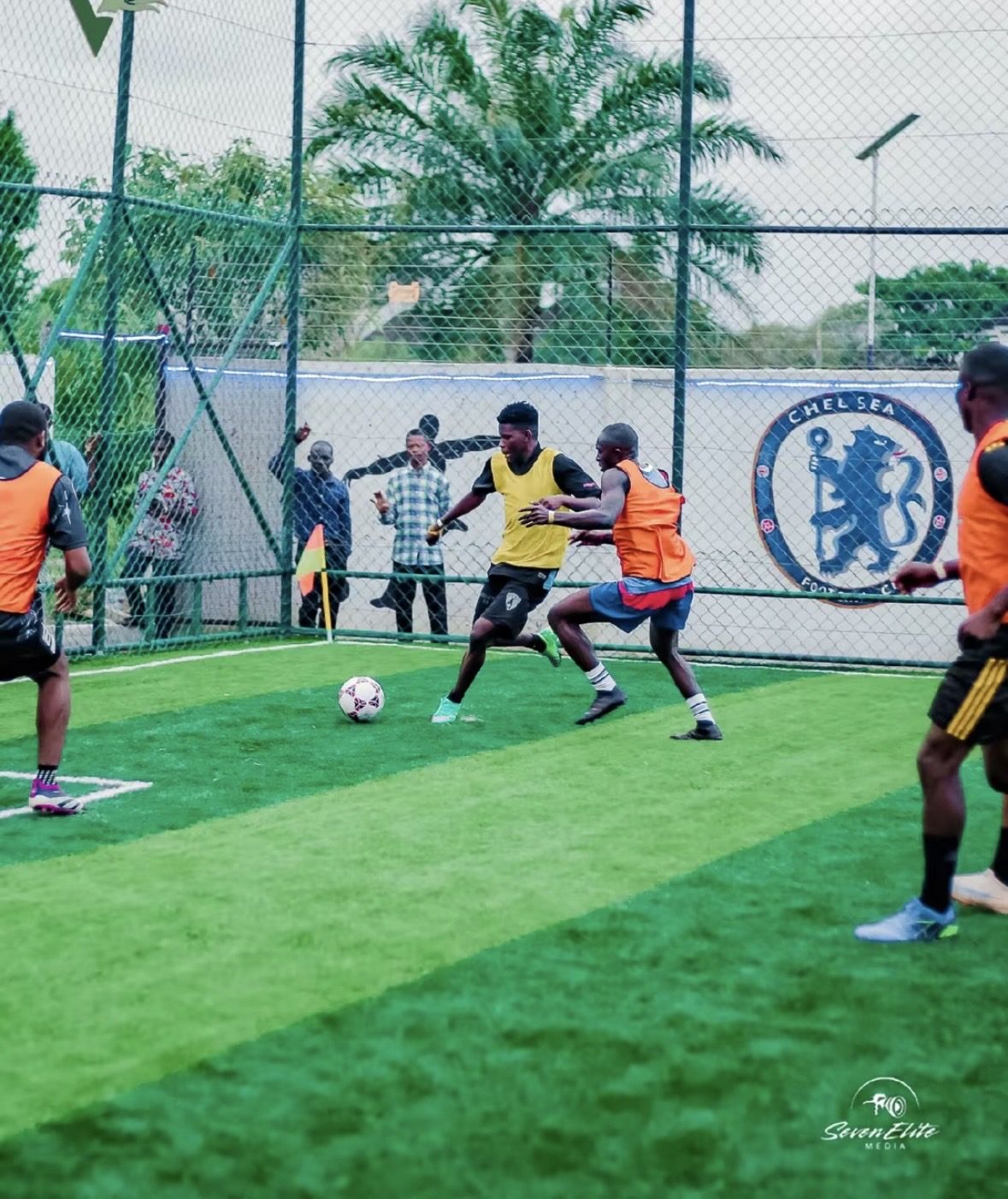 Football match in play on the astroturf pitch